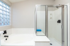 Combined shower/tub, hair dryer