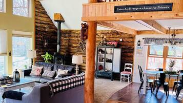 Smart TV, fireplace, DVD player, books