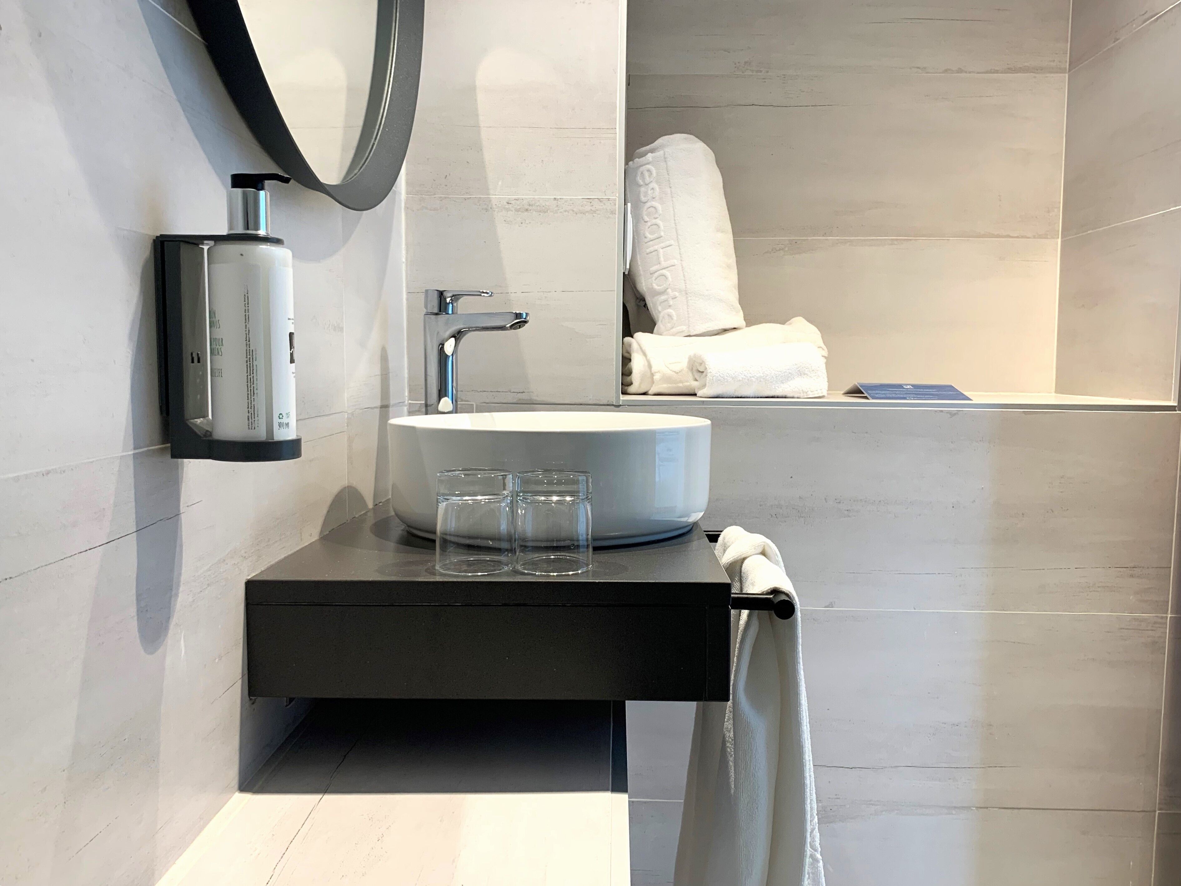 superior double or twin room | bathroom | shower, hair dryer, towels, soap