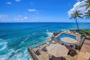 Terrace/patio - Poipu Shores B202: Beautiful Oceanfront Condo on Kaua'i's Pristine South Shore (Koloa)