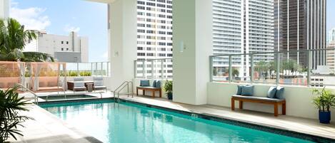 Outdoor pool, sun loungers