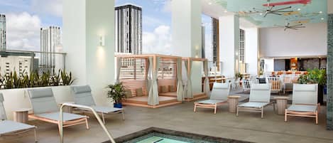 Outdoor pool, sun loungers