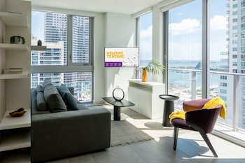 In-room television and other amenities at YotelPad Miami
