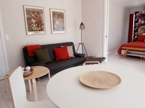 Smart-tv, een dvd-speler, boeken en een filmbibliotheek