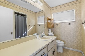 Hair dryer, towels, toilet paper