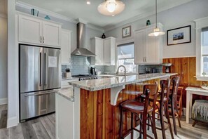 Fridge, microwave, oven, stovetop - Blue Heron by Carolina Getaway - Ocean Views & Elevator at Wrightsville Beach (Wrightsville Beach)