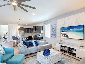 Smart TV, video games, DVD player, foosball