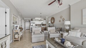 Living area - Emerald Isle 603 - Front row chair service included! Affordable rates! (Panama City Beach)