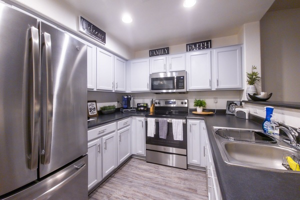 Frigorífico, microondas, horno y placa de cocina