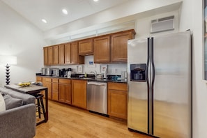 Fridge, microwave, dishwasher, coffee/tea maker