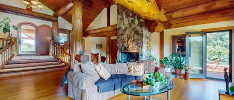 Télévision, cheminée, livres