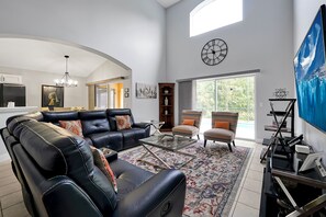 Flat-screen TV, video games, foosball