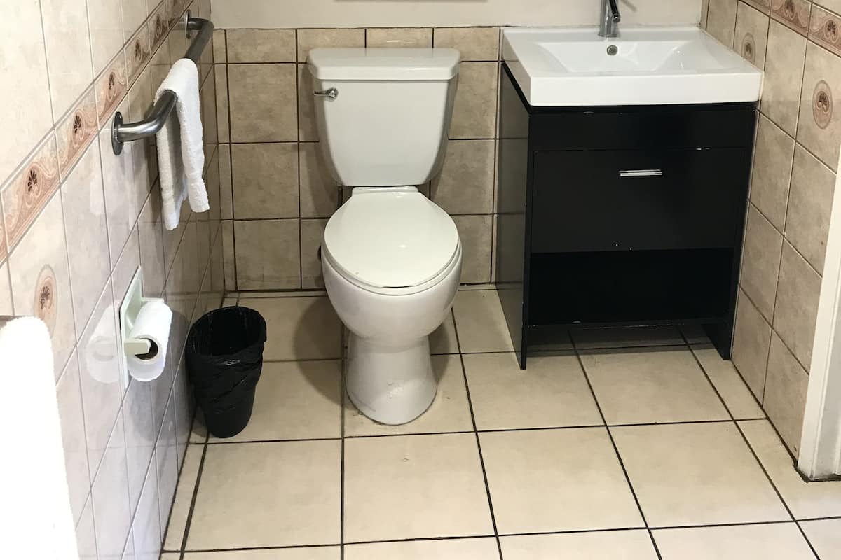 Economy Single Room, 1 King Bed, Accessible | Bathroom | Combined shower/tub, free toiletries, towels