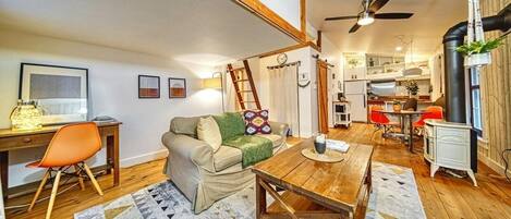 Smart TV, fireplace, Netflix, books