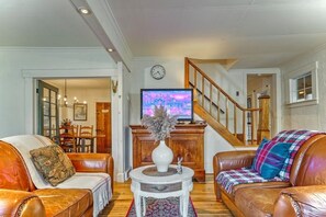 Smart TV, fireplace, Netflix, books