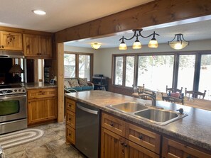 Fridge, microwave, oven, stovetop - Lovely Lake Retreat for Family Fun on Daggett Lake - With Guest House (Crosslake)