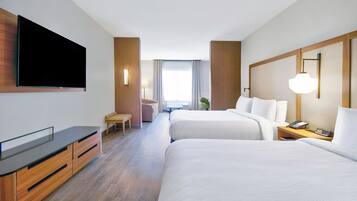 Individually furnished, desk, laptop workspace, blackout curtains