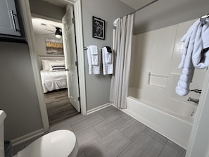 Combined shower/tub, hair dryer