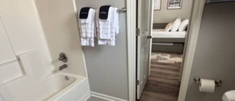 Combined shower/tub, hair dryer