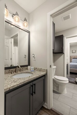 Combined shower/bathtub, hair dryer