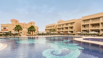 Indoor pool, outdoor pool, pool loungers