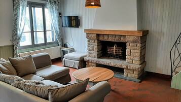 Fernseher, Kamin, Bücher