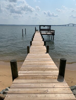On the beach, sun-loungers
