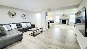 Smart TV, fireplace, table football