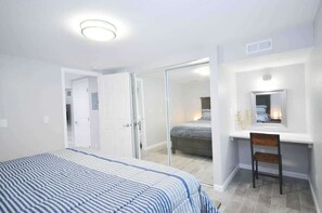 5 bedrooms, memory foam beds, iron/ironing board, travel crib