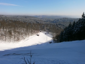 A snow-covered ski slope with trees in the background. - Lovely, very quiet vacation apartment for groups of up to 16 people (Bad Sachsa)