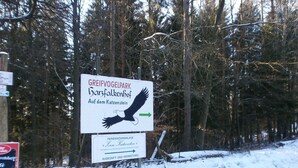 A sign for Greifvogelpark with an eagle illustration, indicating a nature reserve. - Lovely, very quiet vacation apartment for groups of up to 16 people (Bad Sachsa)