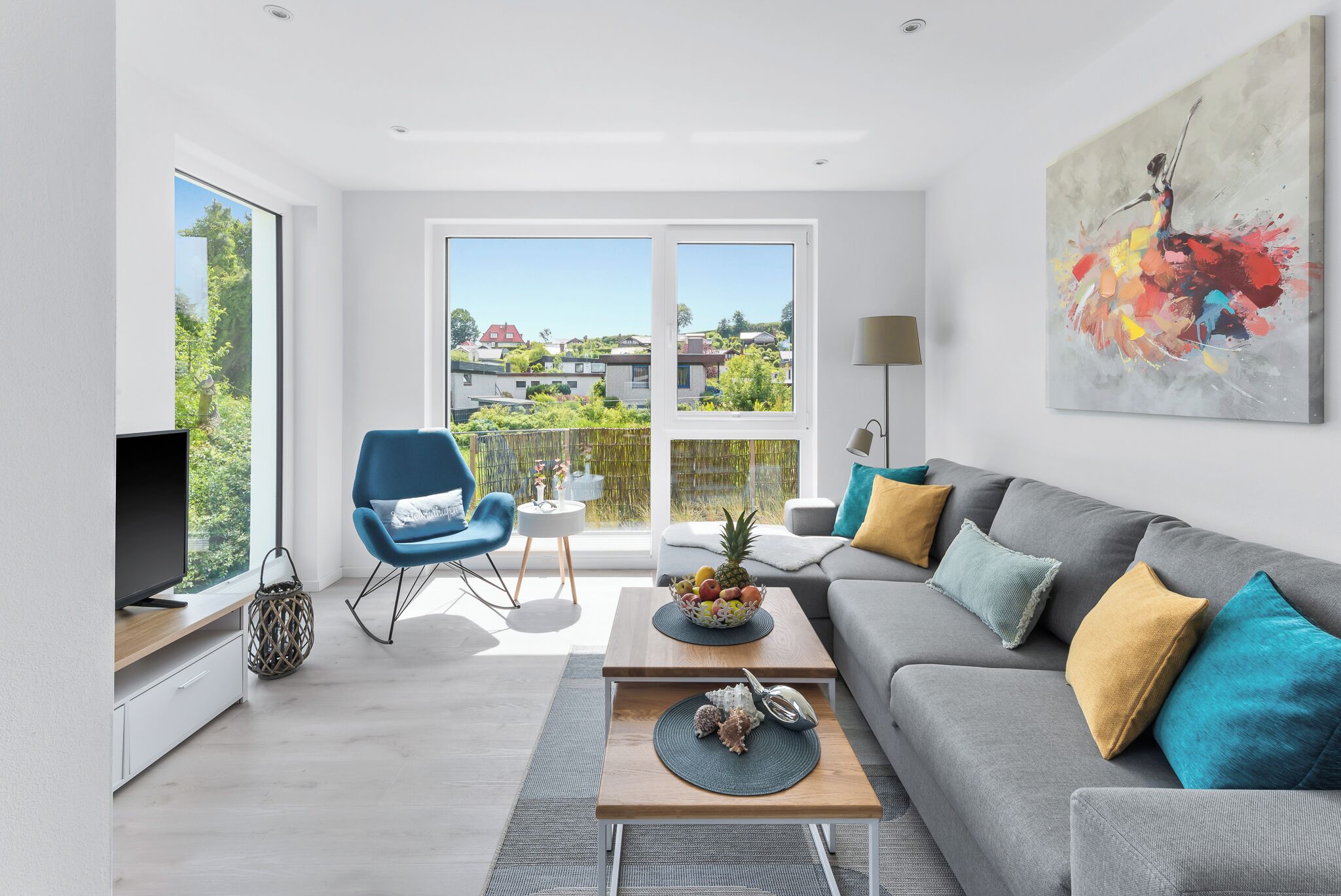 TV, video library, stereo