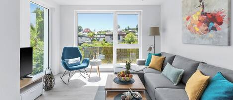 TV, video library, stereo