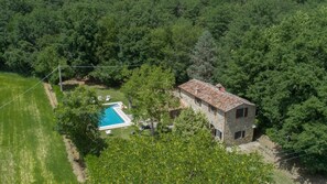 A stone house with a swimming pool surrounded by dense forest. - La Mita, Cortona, Arezzo and Cortona (Cortona)