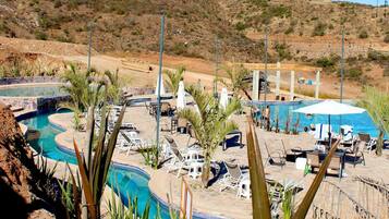 Outdoor pool, open 10:00 AM to 8:00 PM, pool umbrellas, sun loungers