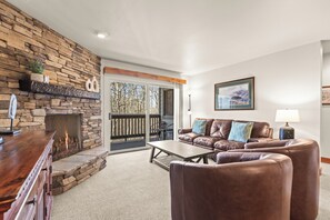 Télévision, cheminée, lecteur de DVD