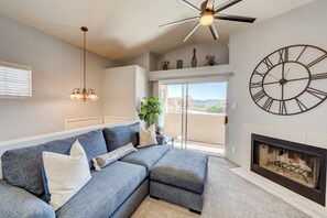 TV, fireplace - Lake View Condo with Pool/Boat Parking!  (Lake Havasu City)