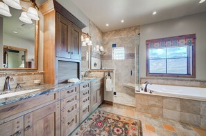 Bathtub, hair dryer, towels