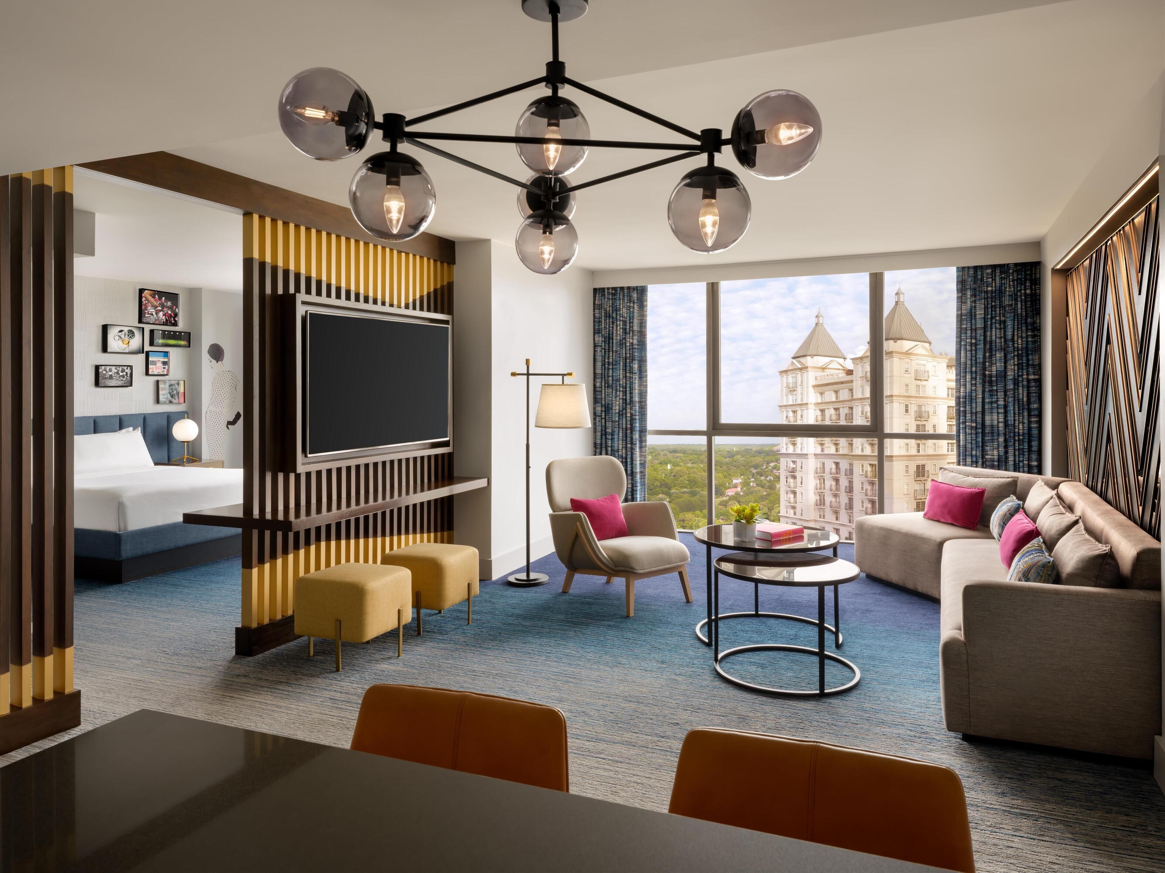 55-inch flat-screen TV with cable channels, TV, pay films