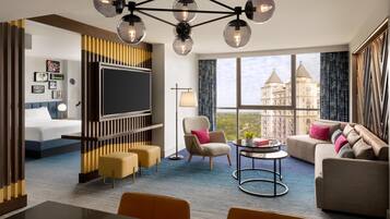 55-inch flat-screen TV with cable channels, TV, pay films