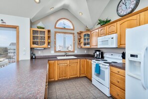 Fridge, microwave, oven, stovetop - 5432- Mangoes Beach House, Semi-oceanfront Nags Head home | Sleeps 15! (Nags Head)