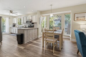 Fridge, microwave, dishwasher, coffee/tea maker