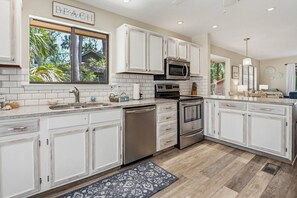 Fridge, microwave, dishwasher, coffee/tea maker