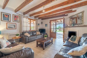 Télévision, cheminée, console de jeux vidéo, lecteur de DVD