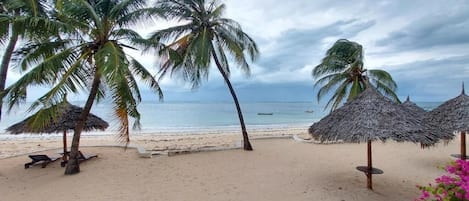 On the beach, white sand, 4 beach bars