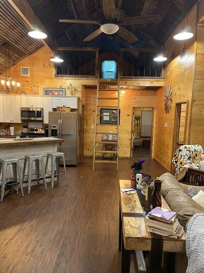 Luxury cabin retreat in the woods.