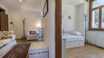 1 bedroom, hypo-allergenic bedding, iron/ironing board