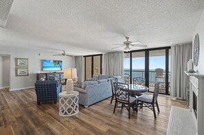 TV, fireplace, DVD player - Oceanfront Penthouse, 4-bedrooms, 4-baths, balcony access from 2 bedrooms | Ocean Bay Club - 1702 PH (North Myrtle Beach)