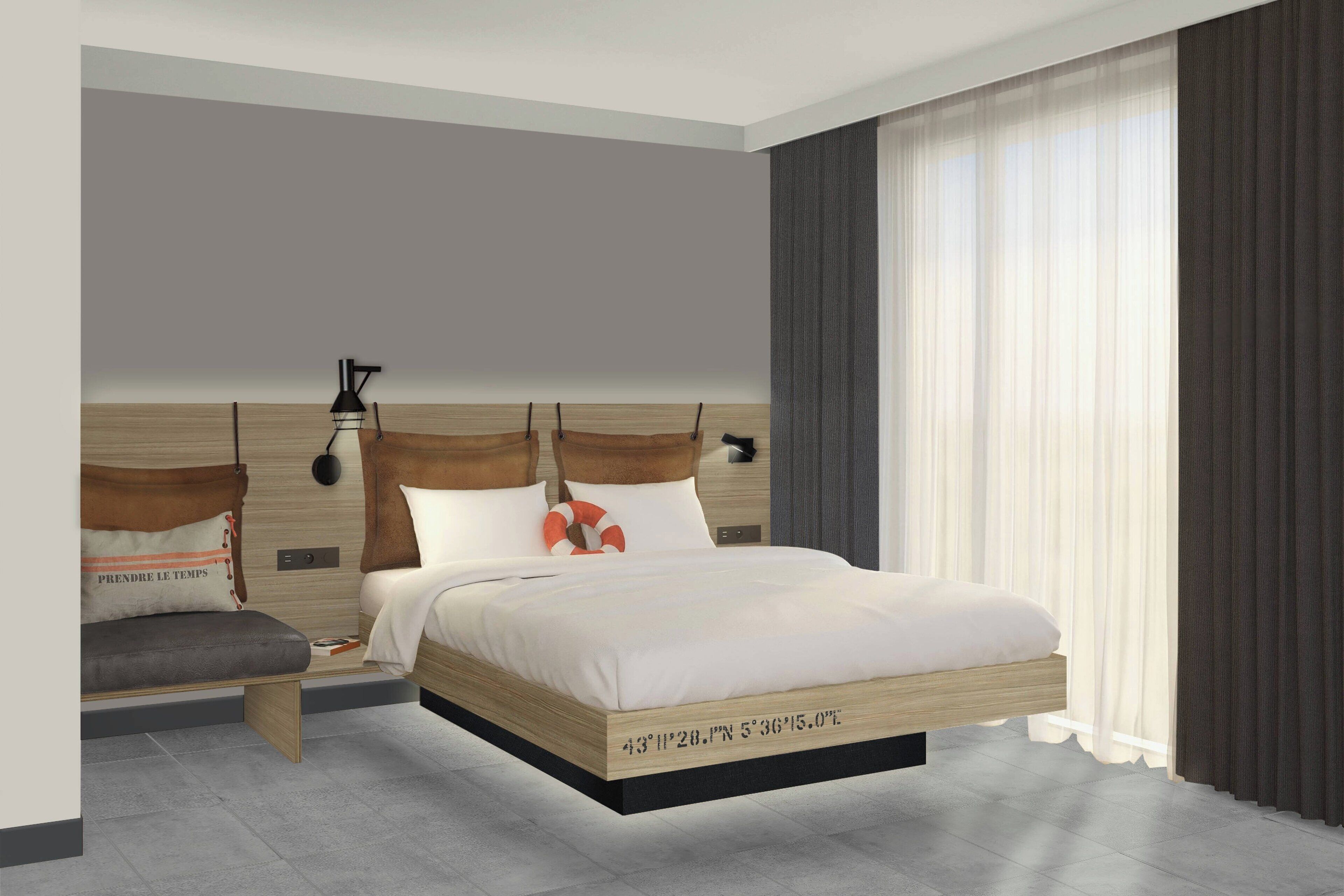 Premium bedding, memory foam beds, laptop workspace, blackout drapes