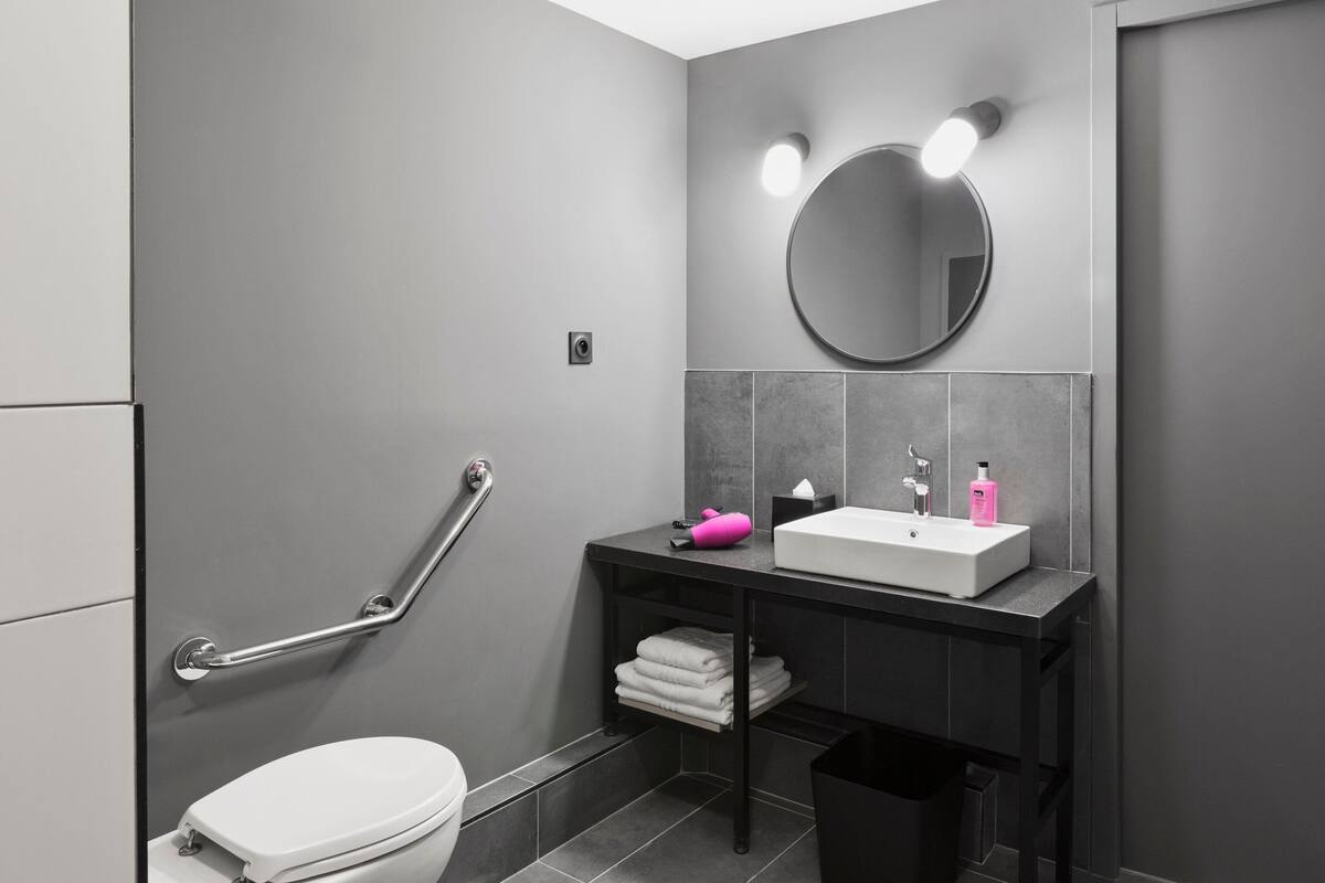 room, 1 queen bed with sofa bed | bathroom | shower, rainfall showerhead, free toiletries, hair dryer